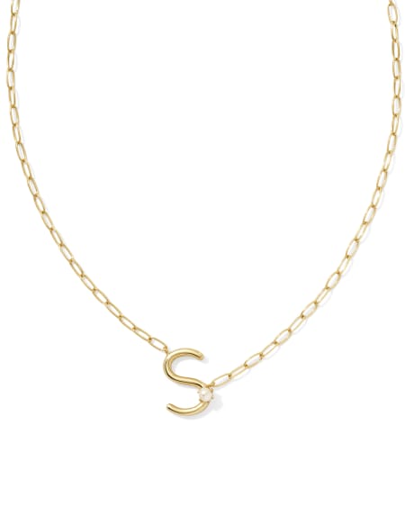 Pearl Gold Letter S Short Pendant Necklace in Freshwater Cultured Pearl