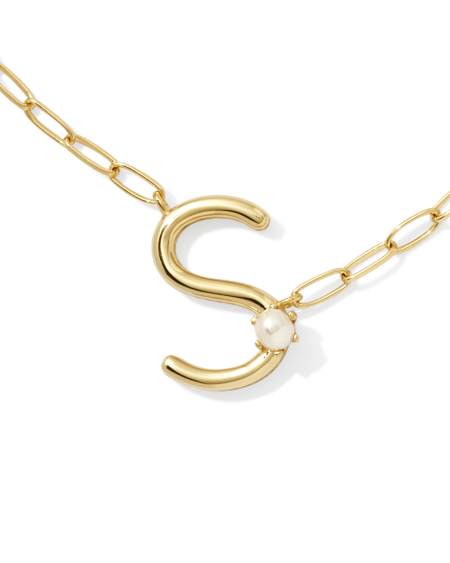 Pearl Gold Letter S Short Pendant Necklace in Freshwater Cultured Pearl