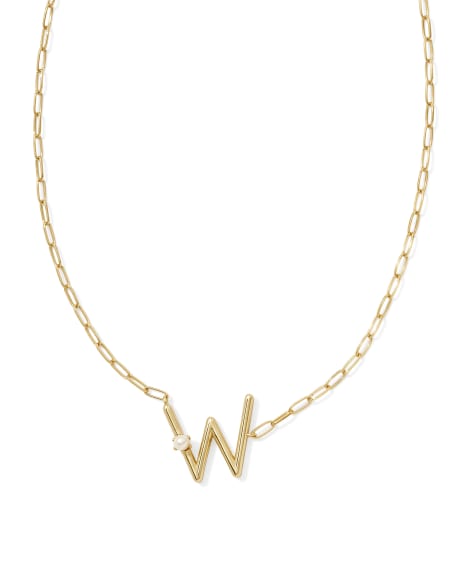 Pearl Gold Letter W Short Pendant Necklace in Freshwater Cultured Pearl
