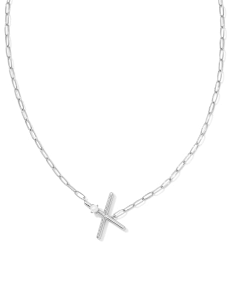 Pearl Silver Letter X Short Pendant Necklace in Freshwater Cultured Pearl