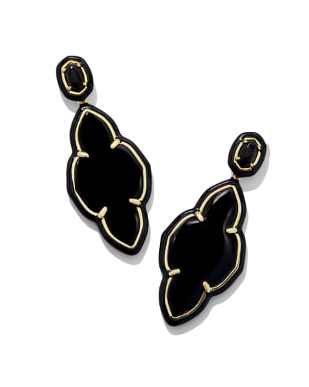 Abbie Gold Enamel Frame Statement Earrings in Black Agate