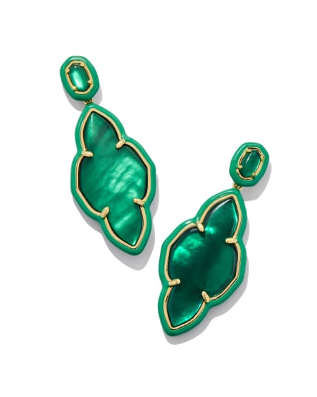 Abbie Gold Enamel Frame Statement Earrings in Emerald Illusion