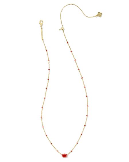 Mini Elisa Gold Enamel Frame Short Pendant Necklace in Red Illusion