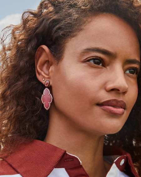Abbie Gold Enamel Frame Statement Earrings in Maroon Magnesite
