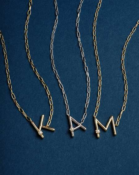 Pearl Gold Letter K Short Pendant Necklace in Freshwater Cultured Pearl