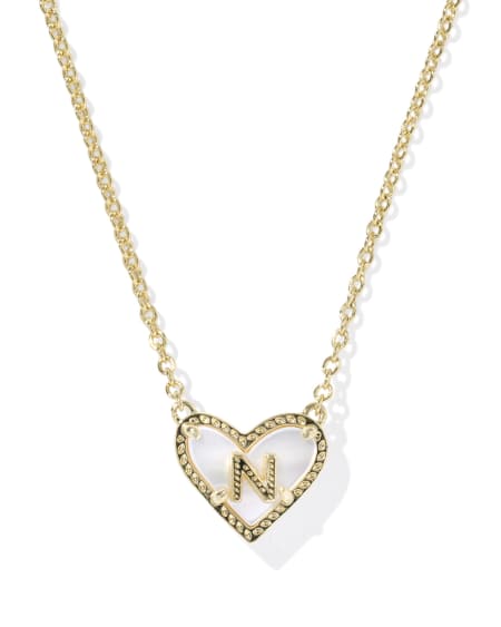 Ari Heart Letter N Gold Short Pendant Necklace