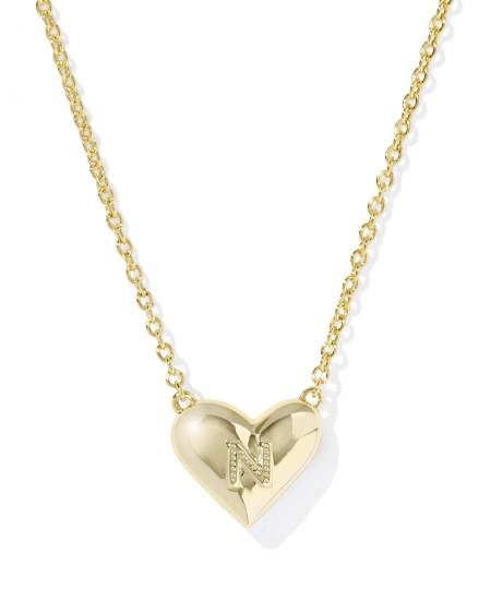 Ari Heart Letter N Gold Short Pendant Necklace