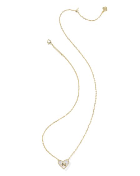 Ari Heart Letter N Gold Short Pendant Necklace