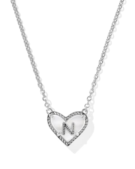 Ari Heart Letter N Silver Short Pendant Necklace