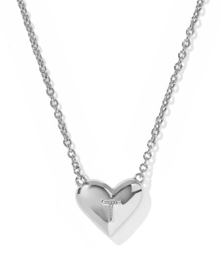 Ari Heart Letter T Silver Short Pendant Necklace
