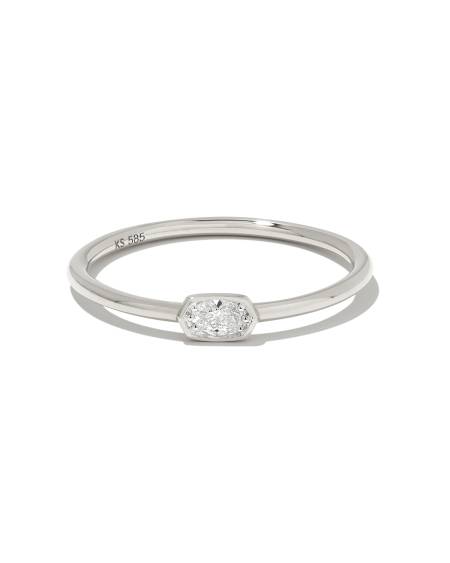 Marisa 14k White Gold Oval Solitaire Band Ring in White Diamond