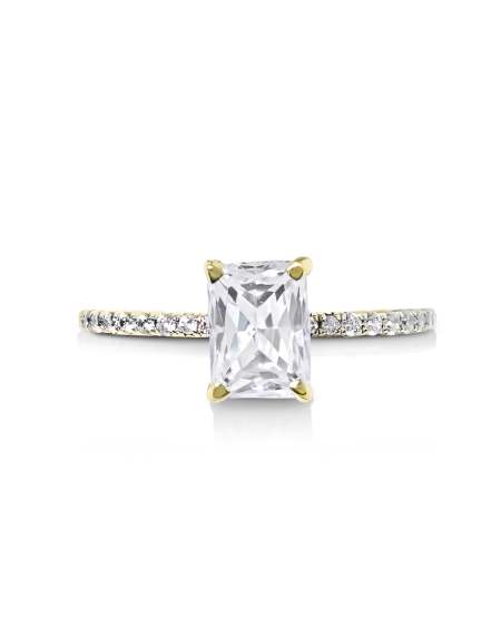 3 ct Solitaire N-S Emerald Engagement Ring with Pave Diamonds in 14k Yellow Gold