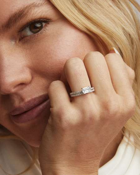 Emerald Solitaire Engagement Ring with Pave Diamonds