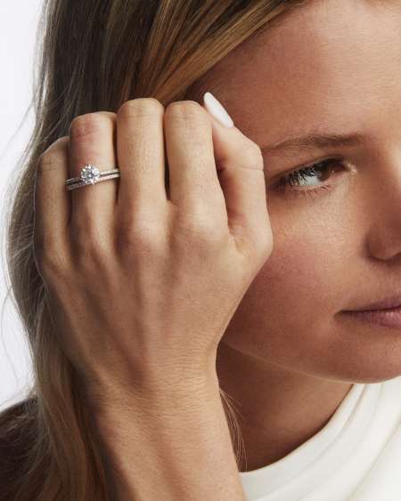 Round Solitaire Engagement Ring with Pave Diamonds