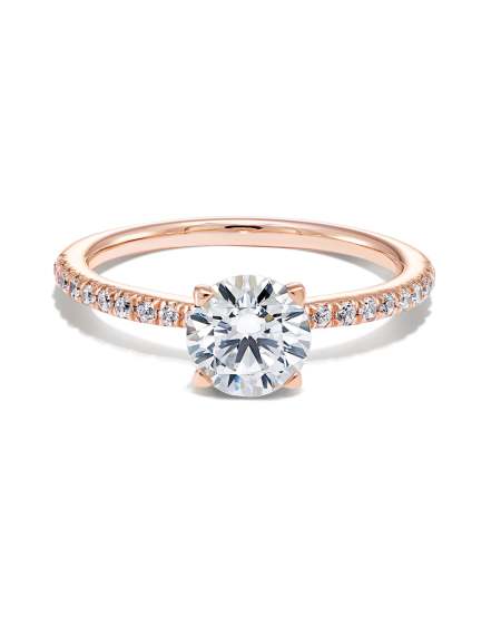 0.75 ct Round Solitaire Engagement Ring with Pave Diamonds in 14k Rose Gold