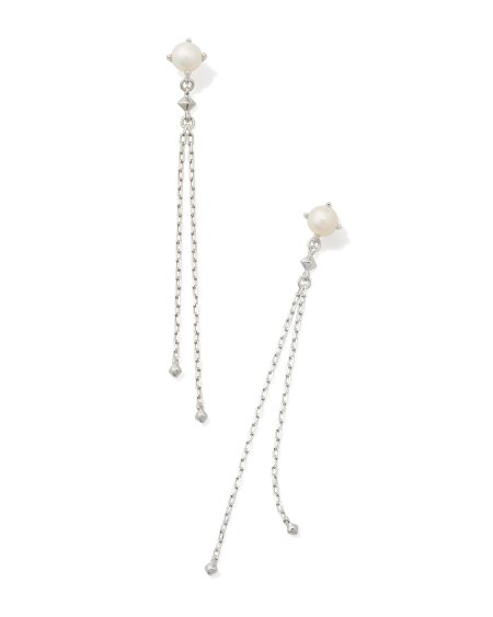Emmaline Sterling Silver Chain Stud Earrings in Freshwater Cultured Pearl