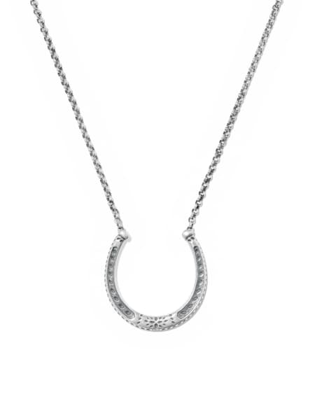 Metal Horseshoe Oxidized Sterling Silver Short Pendant Necklace