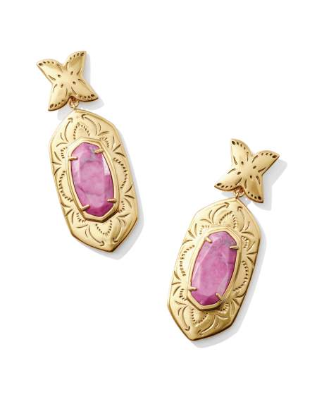 Keziah Vintage Gold Statement Earrings in Raspberry Variegated Magnesite