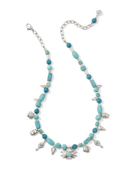 Shera Vintage Silver Beaded Charm Necklace in Teal Mix