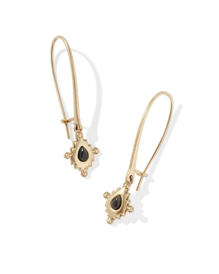 Shera Vintage Gold Wire Drop Earrings in Golden Obsidian