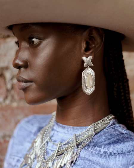 Keziah Vintage Silver Statement Earrings in Natural Mother-of-Pearl