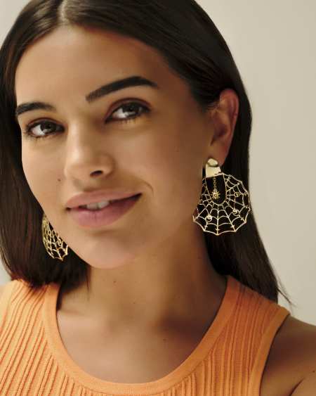 Spiderweb Gold Statement Earrings in White CZ