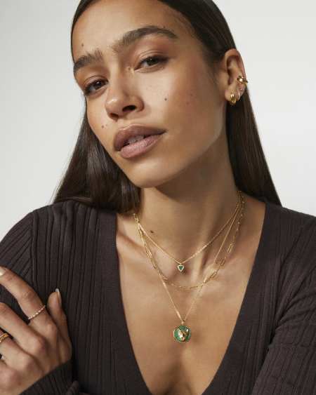 Kimberly 18k Gold Vermeil Pendant Necklace in Green Malachite