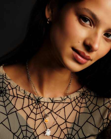 Pumpkin Silver Link and Chain Necklace