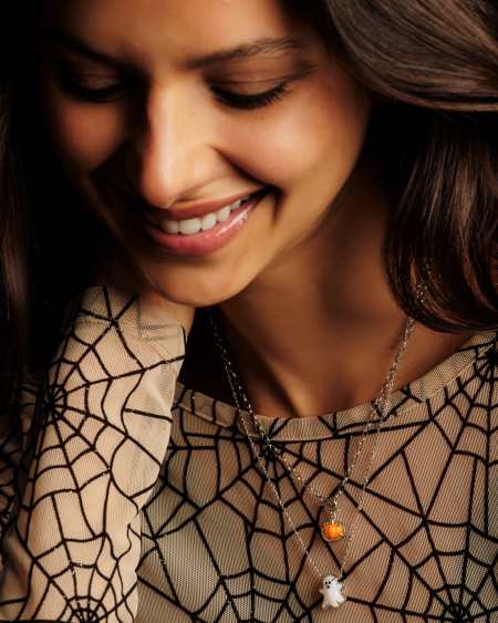 Pumpkin Silver Link and Chain Necklace