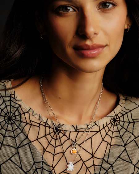 Pumpkin Silver Link and Chain Necklace