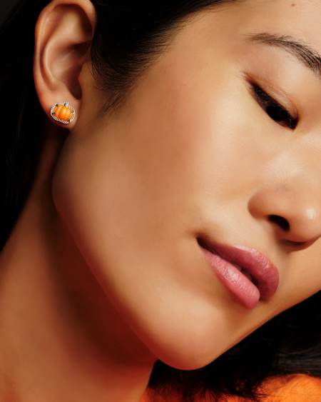 Pumpkin Silver Stud Earrings in Orange Mother-of-Pearl