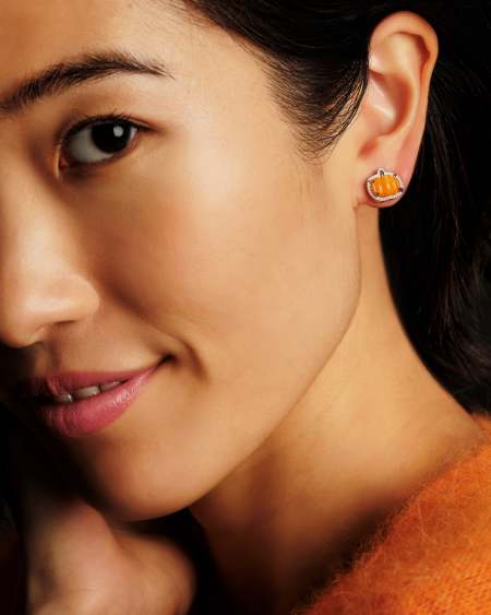 Pumpkin Silver Stud Earrings in Orange Mother-of-Pearl