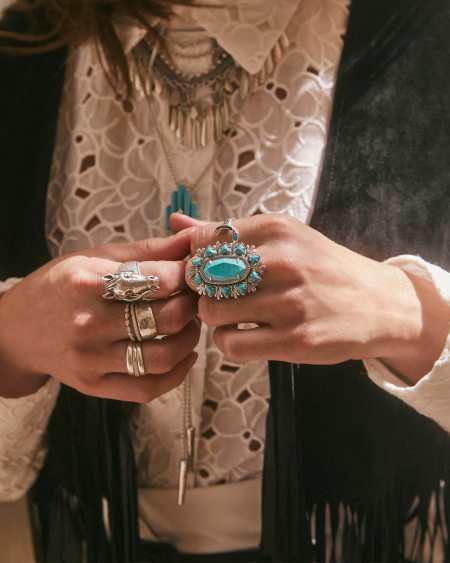 Havana Vintage Silver Cocktail Ring in Variegated Turquoise Magnesite