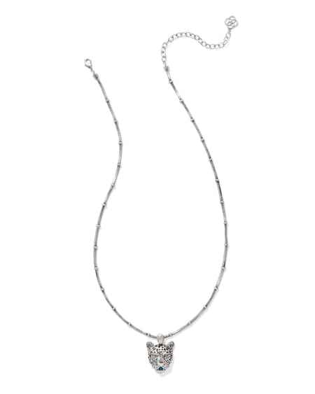 Maura Vintage Silver Jaguar Short Pendant Necklace in Variegated Indigo Magnesite