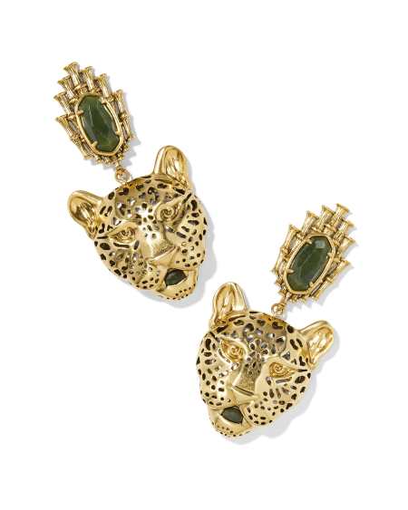 Maura Vintage Gold Jaguar Statement Earrings in Sage Serpentine