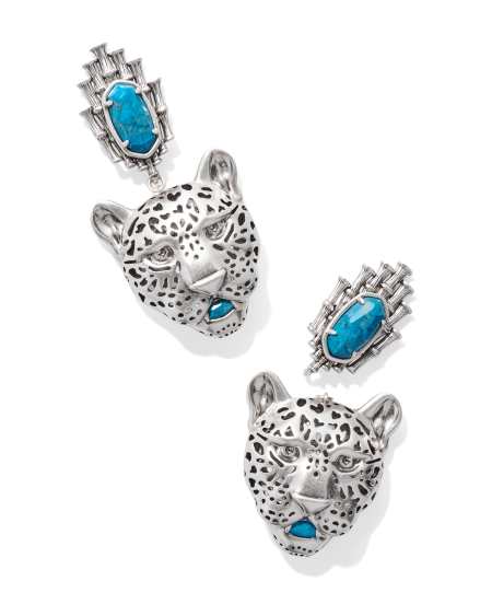 Maura Vintage Silver Jaguar Statement Earrings in Variegated Indigo Magnesite