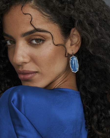 Elle Vintage Silver Bamboo Frame Drop Earrings in Variegated Indigo Magnesite