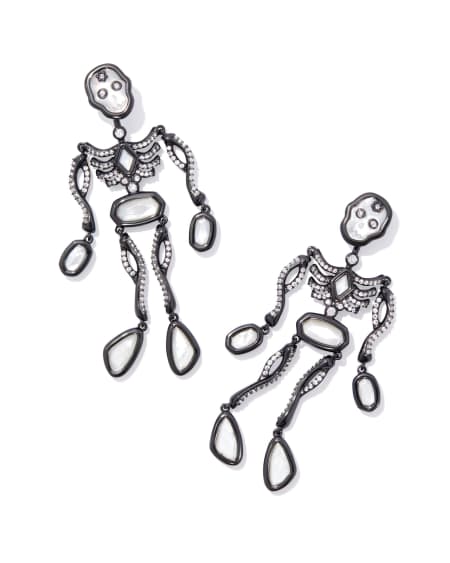 Skeleton Gunmetal Statement Earrings in Ivory Mother-of-Pearl