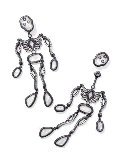 Skeleton Gunmetal Statement Earrings in Ivory Mother-of-Pearl