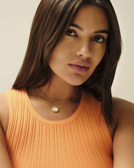 Pumpkin Gold Short Pendant Necklace in Ivory Mother-of-Pearl