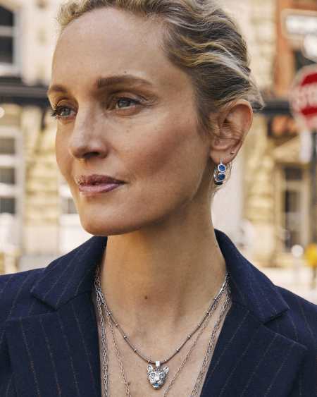 Maura Vintage Silver Hoop Earrings in Variegated Indigo Magnesite