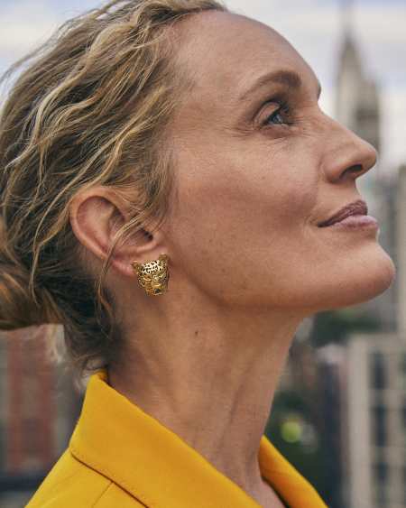 Maura Vintage Gold Jaguar Statement Stud Earrings in Sage Serpentine