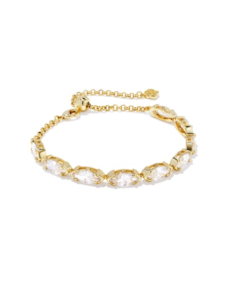 Genevieve Gold Delicate Chain Bracelet in White Crystal