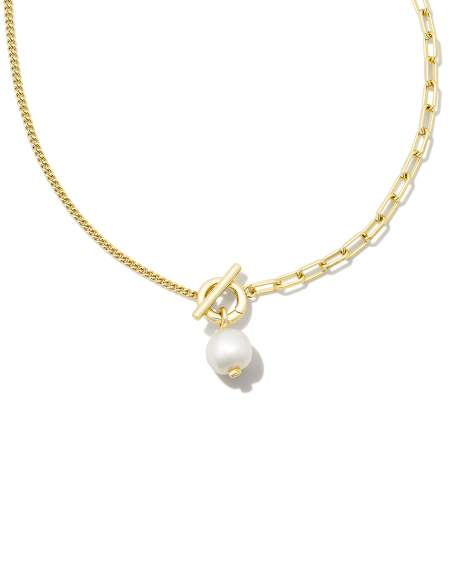 Leighton Convertible Gold Pearl Chain Necklace in Freshwater Cultured Pearl