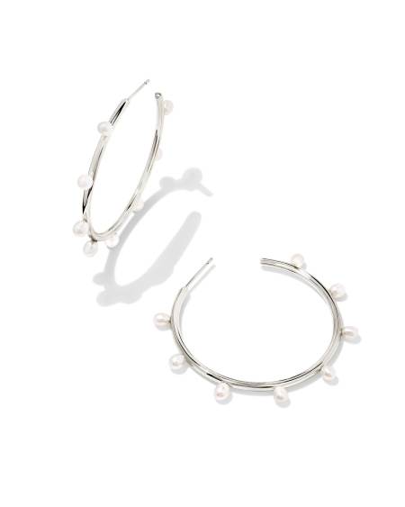Leighton Silver Pearl Hoop Earrings in Freshwater Cultured Pearl