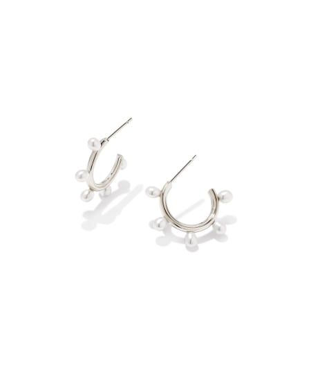 Leighton Silver Pearl Huggie Earrings in Freshwater Cultured Pearl