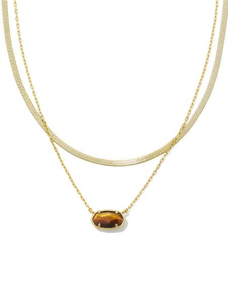 Grayson Herringbone Gold Multi Strand Necklace in Brown Tiger's Eye
