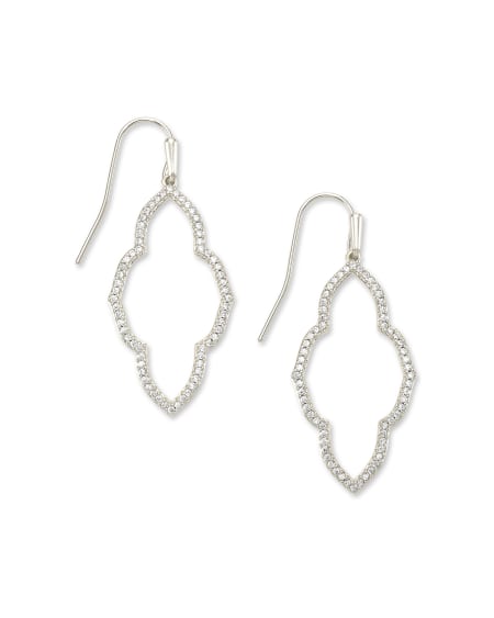 Abbie Silver Small Open Frame Earrings in White Crystal