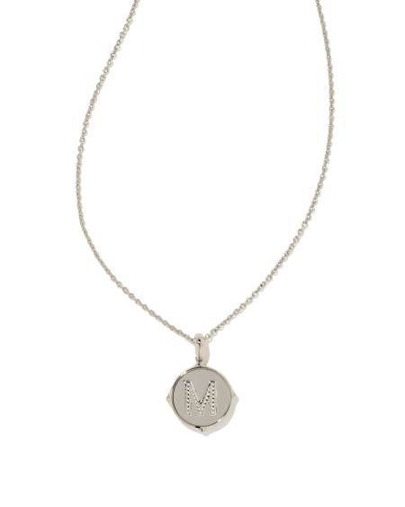 Letter M Silver Disc Reversible Pendant Necklace in Black Mother-of-Pearl