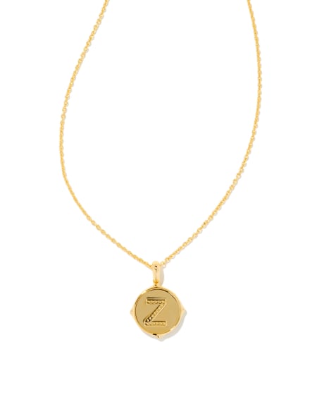 Letter Z Gold Disc Reversible Pendant Necklace in Iridescent Abalone
